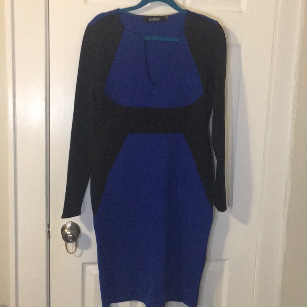 Black and Royal Blue long sleeve Mini Dress